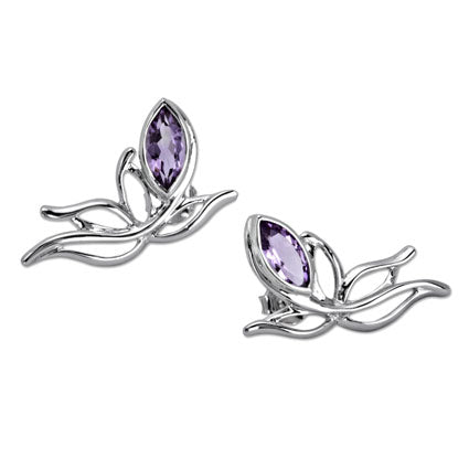 Rhodium Plated Silver Earrings With Amethyst
