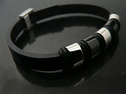 Black Leather Bracelet With Black Enamel