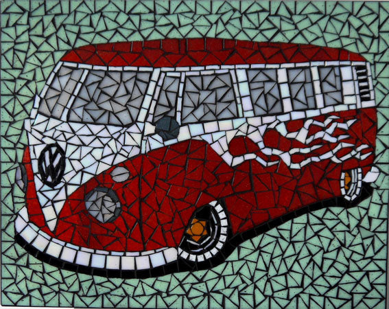 Retro Red Camper Mosaic Glass Artwork