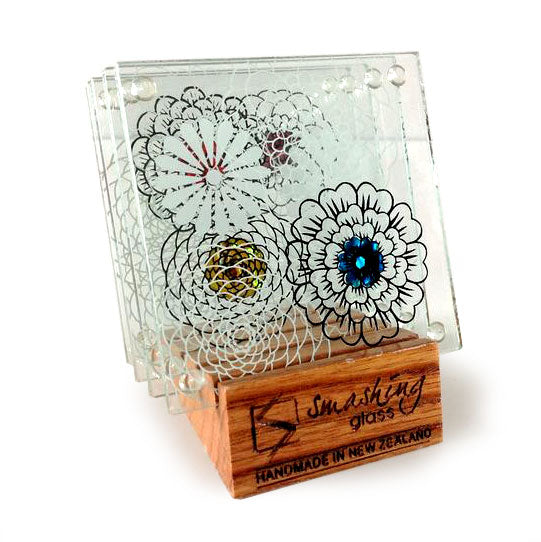 Abstract Floral Glass Coasters