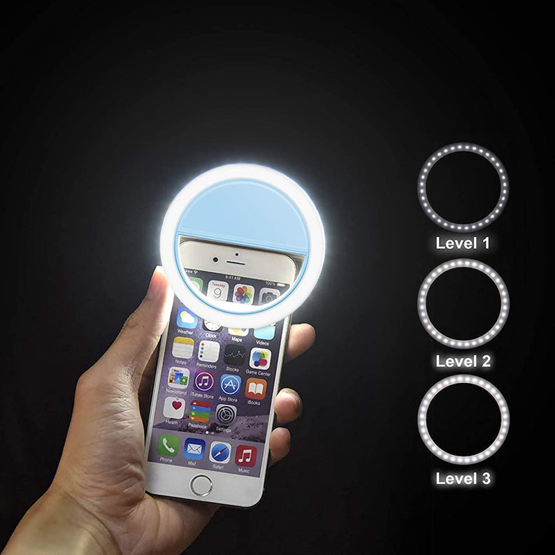 3-Level Brightness Adjustment Clip On Selfie Ring Light In Light Blue