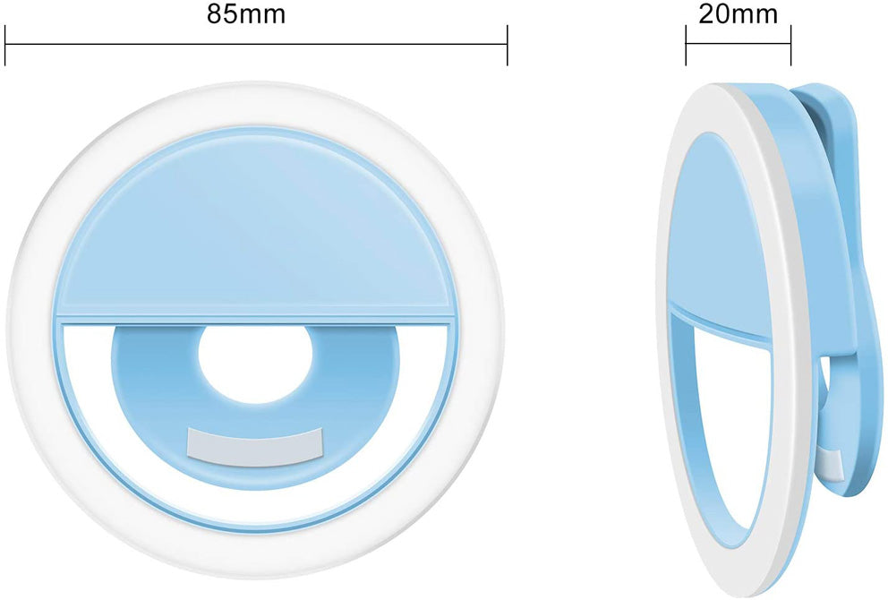 3-Level Brightness Adjustment Clip On Selfie Ring Light In Light Blue