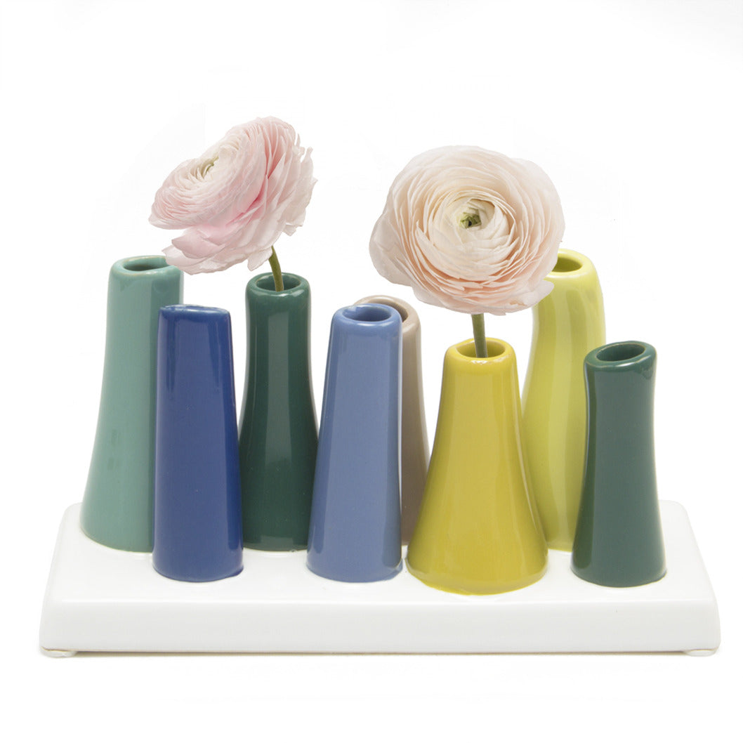 Handcrafted Ceramic Vase Set In Smoke Green