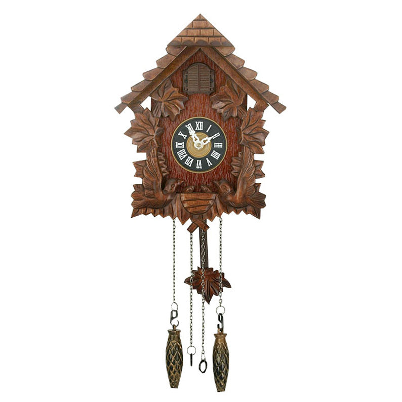 Wooden Cuckoo Clock Adorned With Carved Flowers