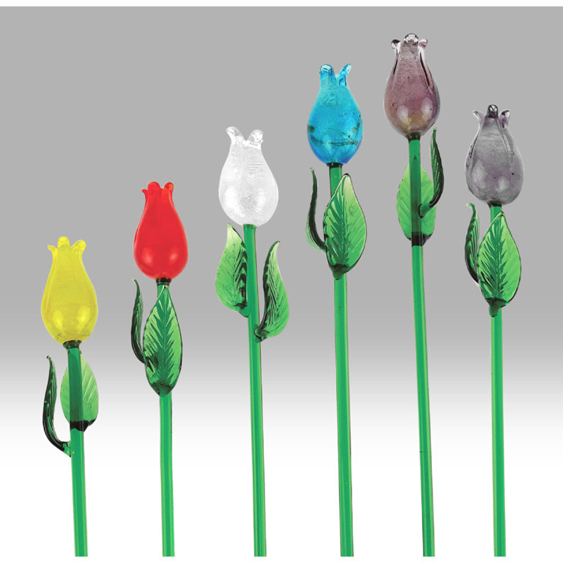 Hand Crafted Set Of 6 Glass Flowers - 20Cm
