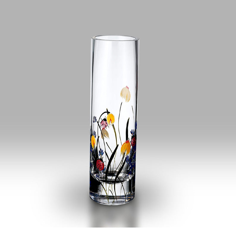 Ladybird And Flowers Hand Painted Glass Vase