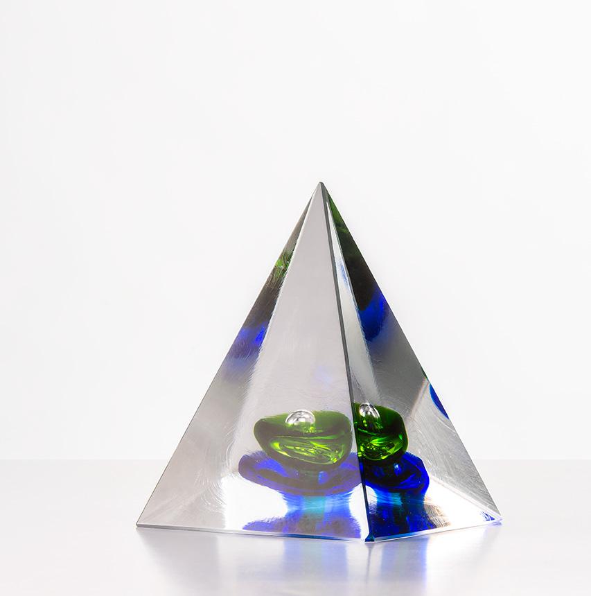 Magnificent Blue And Green Glass Pyramid Paperweight