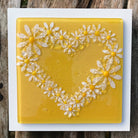 Fused Glass Daisy Flower Heart Wall Panel In Yellow